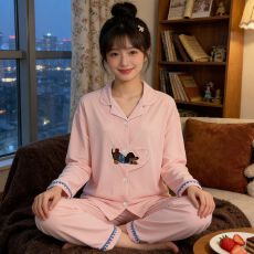 批发ins风纯色腊肠狗贝壳索罗娜仿棉160克<b class='q'>睡衣</b>长袖家居服套装