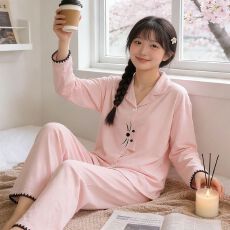 批发ins风纯色小狗贝壳索罗娜仿棉160克<b class='q'>睡衣</b>长袖家居服套装