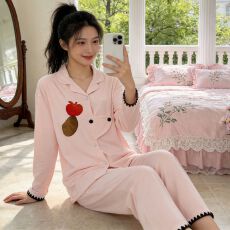 批发ins风纯色小狗贝壳索罗娜仿棉160克<b class='q'>睡衣</b>长袖家居服套装