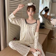 三件套 莱赛尔春夏新款睡衣女家居服套装
