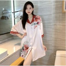 批发睡裙女 高密度 定位牡丹花冰雪丝 春季 时尚家居裙 均码