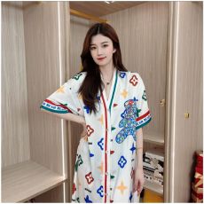 批发睡衣女 高密度冰雪丝女 简约短袖裙睡衣裙 均码 家居服