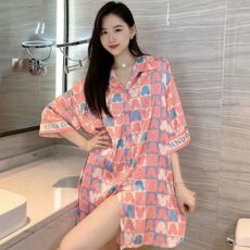 批发睡衣女 高密度冰雪丝 春季 衬衫领 时尚家居服 女裙 均码