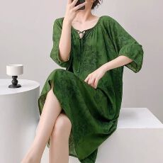 批发圆领睡裙女慵懒风春<b class='q'>秋</b>夏季中长裙云朵棉四季款休闲家居服