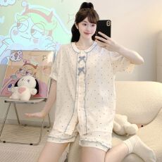 批发云朵棉睡衣女夏公主风开衫短袖<b class='q'>加肥</b>大码220斤家居服可外穿