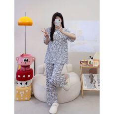 批发夏季睡衣<b class='q'>女</b>短袖长裤卡通休闲宽松家居服<b class='q'>套装</b>仿棉170克