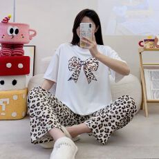 批发夏季睡衣<b class='q'>女</b>短袖长裤卡通休闲宽松家居服<b class='q'>套装</b>仿棉170克