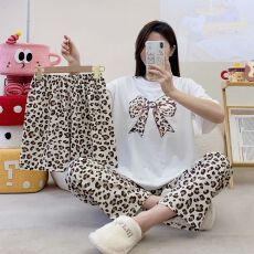 批发夏季仿棉<b class='q'>睡衣</b>女短袖三件套卡通休闲宽松家居服套装