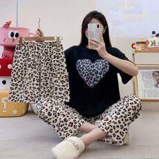 批发夏季仿棉<b class='q'>睡衣</b>女短袖三件套卡通休闲宽松家居服套装