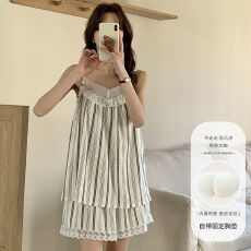 批发夏季新款<b class='q'>睡衣</b>女云朵棉蕾丝v领吊带短裤固定胸垫甜美家居服套装