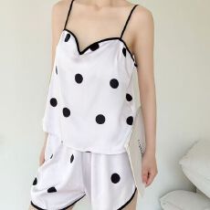 批发带胸垫夏季新款<b class='q'>睡衣</b>女华尔棉圆点吊带甜美性感家居服套装