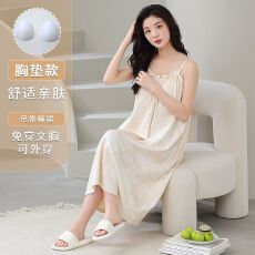 批发夏季（带胸垫）<b class='q'>睡衣</b>女甜美人棉套头时尚短袖睡裙