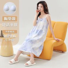 批发夏季（带胸垫）<b class='q'>睡衣</b>女甜美人棉套头时尚短袖睡裙