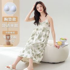 批发夏季（带胸垫）<b class='q'>睡衣</b>女甜美人棉套头时尚短袖睡裙
