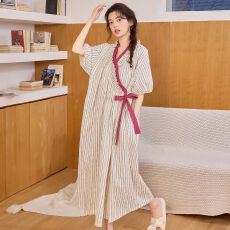 批发带胸垫云朵棉短袖和服睡裙女夏季长裙爆款女士家居服