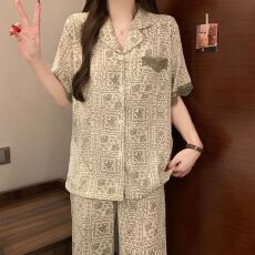 批发夏季睡衣女云朵棉翻领带胸垫短袖长裤学生甜美家居服套装