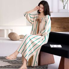 批发实拍夏季新款纯棉宽松休闲短袖睡裙女士韩版连体裙家居服