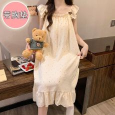 26年夏季皱布带胸垫吊带睡裙少女中长裙直播高品可外穿