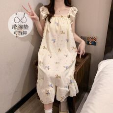 26年夏季皱布带胸垫吊带睡裙少女中长裙直播高品可外穿