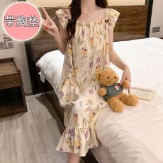 批发26年夏季皱布带胸垫吊带睡裙少女中长裙直播高品可外穿