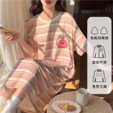 批发26年<b class='q'>秋</b>春季莫代尔圆领短袖睡裙少女带胸垫直播高品可外穿