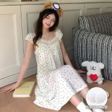 批发2026年新款凉感莱赛尔小飞袖睡裙自带胸垫宽松大版连衣裙