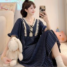 批发睡衣女夏季新款云朵棉短袖印花睡裙宽松大码250斤可穿家居服M-5XL