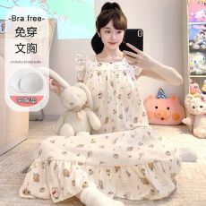 批发带胸垫可拆睡衣女夏季云朵棉吊带裙宽松大码250斤可穿家居服M-5XL