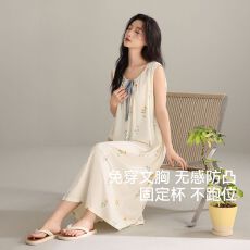 批发带胸垫夏季新款RC莫代尔女无袖睡裙时尚休闲女家居服