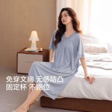 批发【带胸垫】夏季新款RC莫代尔女短袖睡裙时尚休闲女家居服