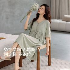批发【带胸垫】夏季新款RC莫代尔女短袖睡裙时尚休闲女家居服