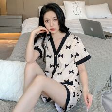 批发夏季华尔棉<b class='q'>加肥</b><b class='q'>加大</b>码开衫短袖短裤睡衣女套装家居服