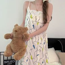 批发<b class='q'>夏</b>季新款吊带睡裙女云朵棉蕾丝甜美中长款连衣裙