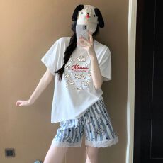 批发夏季新款<b class='q'>睡衣</b>女上衣<b class='q'>纯棉</b>裤子云朵棉卡通可爱家居服