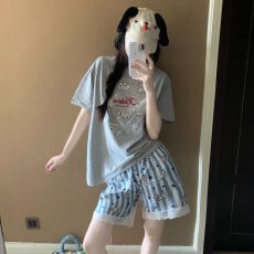 批发夏季新款<b class='q'>睡衣</b>女上衣<b class='q'>纯棉</b>裤子云朵棉卡通可爱家居服