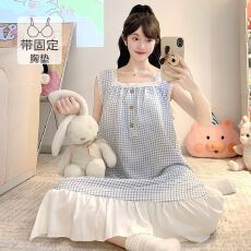 批发夏季新款云朵棉甜美印花花边短袖睡裙宽松加肥大码家居服