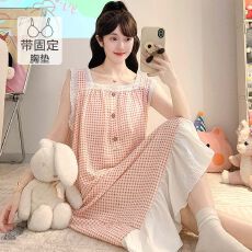 批发夏季新款云朵棉甜美印花花边短袖睡裙宽松加肥大码家居服