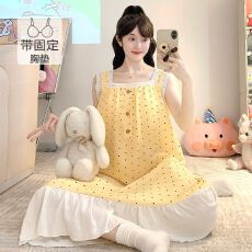 批发夏季新款云朵棉甜美印花花边短袖睡裙宽松加肥大码家居服