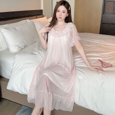 批发夏季<b class='q'>公主</b>风仿棉里布蕾丝甜美网纱仙女款<b class='q'>睡裙</b>带胸垫