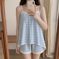 带胸垫 夏季新款云朵棉吊带短裤睡衣女甜美家居服两件套装可外穿