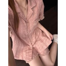夏季云朵棉睡衣女短袖短裤带胸垫开衫套装甜美可爱爆款家居服夏天