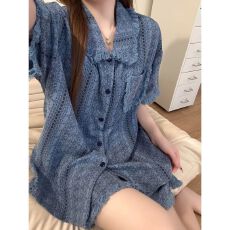 夏季云朵棉睡衣女短袖短裤带胸垫开衫套装甜美可爱爆款家居服夏天