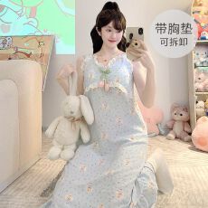 批发云朵棉<b class='q'>睡衣</b>女夏吊带中长宽松睡裙带胸垫<b class='q'>大码</b>220斤家居服