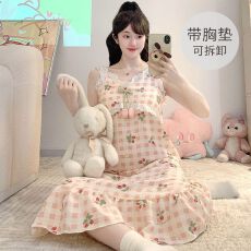 批发云朵棉<b class='q'>睡衣</b>女夏吊带中长宽松睡裙带胸垫<b class='q'>大码</b>220斤家居服