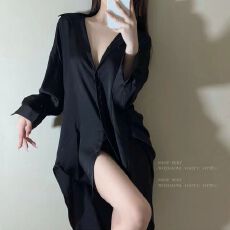 批发<b class='q'>衬衫</b>睡衣女夏薄款纯欲<b class='q'>男</b>友风雪纺睡裙高级感黑色<b class='q'>长袖</b>家居服