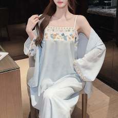 批发2026年（冰雪丝提花）吊带睡衣女外袍睡裙两件套复古国风中式