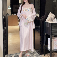 批发2026年（冰雪丝提花）吊带睡衣女外袍睡裙两件套复古国风中式