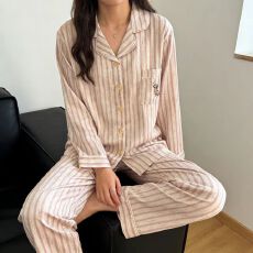批发春秋新款<b class='q'>女士</b>冰雪丝睡衣薄款长袖长裤两件套可外穿翻领<b class='q'>开衫</b>家居服