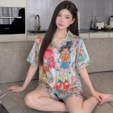 批发(实拍)爆款夏季丝绸冰丝薄款仿<b class='q'>真丝</b><b class='q'>套装</b>女<b class='q'>睡衣</b>短袖<b class='q'>睡衣</b>家居服