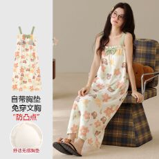 批发【带胸垫】夏季新款纯棉女<b class='q'>吊带</b><b class='q'>睡裙</b>性感卡通女家居服